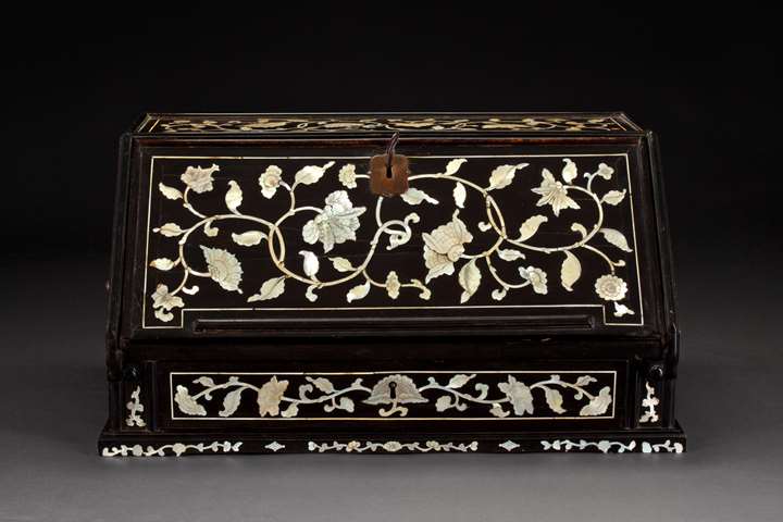 Ebony Writing Cabinet Inlaid with Engraved Mother-of-Pearl